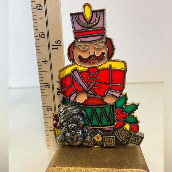 Vintage Stained Glass Christmas Stocking Hook Hanger Nutcracker Drummer Heavy - Picture 2 of 8